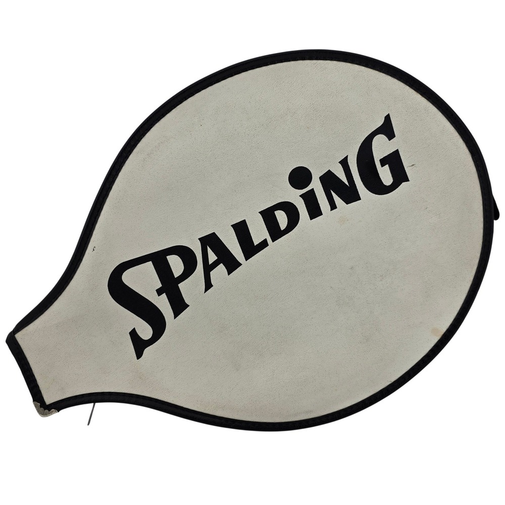 Spalding Tennis Racquet Head Cover OS White Good Vintage Zippered Vinyl Case